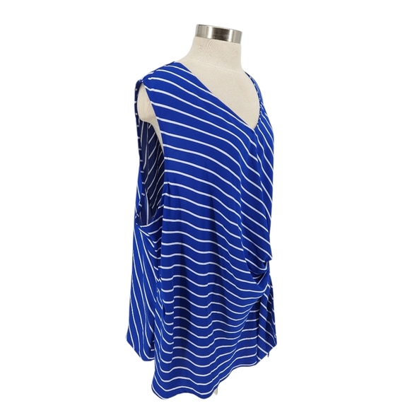 Liz Claiborne Shirt Blue Striped Sleeveless V Neck Ruched Tie Tank Top Blouse 4X - Picture 2 of 6